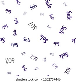 Dark Purple vector seamless template with 30% selling. Gradient illustration with discount signs on white backdrop. Pattern for ads, posters, banners of sales.