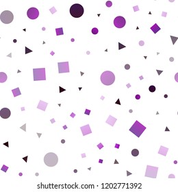 Dark Purple vector seamless template with crystals, circles, squares. Abstract gradient illustration with circles, triangles, cubes. Pattern for design of window blinds, curtains.