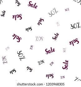 Dark Purple vector seamless template with 30% selling. Shining colorful illustration with isolated selling prices. Design for business ads, commercials, sellings.