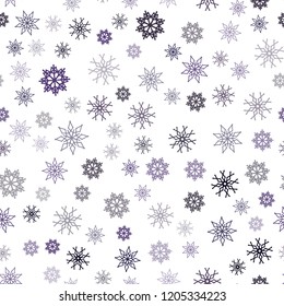 Dark Purple vector seamless template with ice snowflakes. Glitter abstract illustration with crystals of ice. Trendy design for wallpaper, fabric makers.