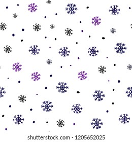 Dark Purple vector seamless template with ice snowflakes. Shining colorful illustration with snow in christmas style. Pattern for design of window blinds, curtains.