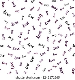 Dark Purple vector seamless template with text LOVE YOU. Illustration with colorful phrase LOVE YOU in romantic style. Design for wallpaper, fabric makers.