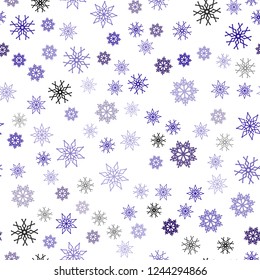 Dark Purple vector seamless template with ice snowflakes. Blurred decorative design in xmas style with snow. Pattern for design of window blinds, curtains.