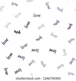 Dark Purple vector seamless template with text LOVE YOU. Decorative design in doodle style with text LOVE YOU. Pattern for trendy fabric, wallpapers.