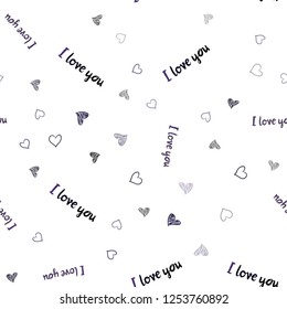 Dark Purple vector seamless template with doodle hearts. Beautiful colored illustration with hearts in celebration style. Pattern for marriage gifts, congratulations.