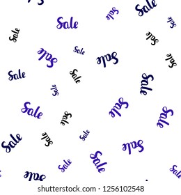 Dark Purple vector seamless template with selling words. Gradient illustration with discount signs on white backdrop. Design for business ads, commercials.