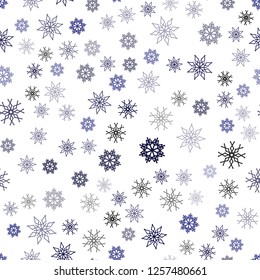 Dark Purple vector seamless template with ice snowflakes. Shining colored illustration with snow in christmas style. Pattern for trendy fabric, wallpapers.
