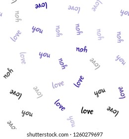 Dark Purple vector seamless template with text LOVE YOU. Illustration with phrase LOVE YOU for valentine's day. Template for business cards, websites.
