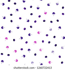 Dark Purple vector seamless template with cups of coffee, beans. Gradient illustration with coffee beans, tea cups. Pattern for menu of cafes and restaurants.