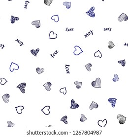 Dark Purple vector seamless template with text LOVE YOU, hearts. Illustration with words of love, hearts in abstract style. Pattern for trendy fabric, wallpapers.