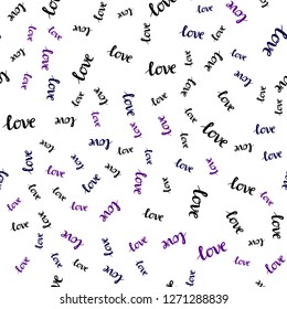 Dark Purple vector seamless template with text LOVE YOU. Phrase LOVE YOU with colorful gradient in abstract style. Design for wallpaper, fabric makers.