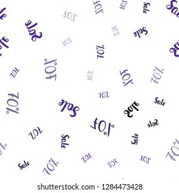 Dark Purple vector seamless template with 70% selling. Illustration with signs of sales on abstract template. Backdrop for mega promotions, discounts.