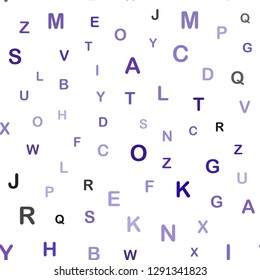 Dark Purple vector seamless template with isolated letters. Shining illustration with ABC symbols on abstract template. Pattern for design of fabric, wallpapers.