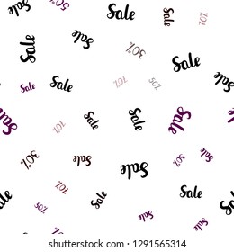 Dark Purple vector seamless template with 30, 50, 70% selling. Colored words of sales with gradient on white background. Backdrop for mega promotions, discounts.