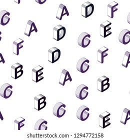 Dark Purple vector seamless template with 3D isolated letters. Colorful 3D alphabet signs with gradient on white background. Pattern for trendy fabric, wallpapers.