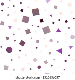 Dark Purple vector seamless template with crystals, circles, squares. Abstract gradient illustration with circles, triangles, cubes. Pattern for design of fabric, wallpapers.