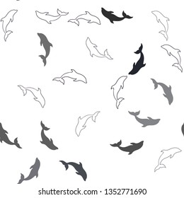 Dark Purple vector seamless template with dolphins. Shining illustration of colorful gradient sea dolphins. Pattern for marine leaflets.
