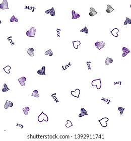 Dark Purple vector seamless template with text LOVE YOU, hearts. Romantic illustration with colorful phrase LOVE YOU, hearts. Texture for window blinds, curtains.