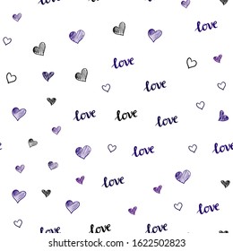 Dark Purple vector seamless template with text LOVE YOU, hearts. Romantic illustration with colorful phrase LOVE YOU, hearts. Texture for window blinds, curtains.