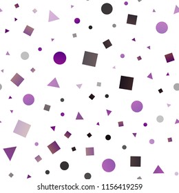Dark Purple vector seamless texture in poly style with circles, cubes. Illustration with colorful circles, triangles, rectangles. Design for textile, fabric, wallpapers.