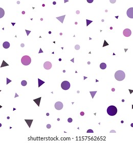 Dark Purple vector seamless texture in triangular style with circles. Modern abstract illustration with colorful dots, lines. Pattern for design of window blinds, curtains.