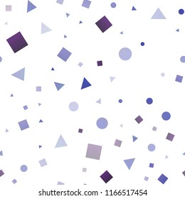 Dark Purple vector seamless texture in poly style with circles, cubes. Decorative design in abstract style with lines, dots, cubes. Pattern for design of window blinds, curtains.