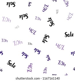 Dark Purple vector seamless texture with selling prices 40 %. Abstract illustration with colorful gradient symbols of sales. Pattern for ads, posters, banners of sales.
