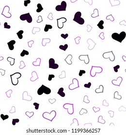 Dark Purple vector seamless texture with lovely hearts. Beautiful colored illustration with hearts in celebration style. Pattern for marriage gifts, congratulations.