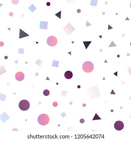 Dark Purple vector seamless texture in poly style with circles, cubes. Decorative design in abstract style with lines, dots, cubes. Pattern for design of fabric, wallpapers.