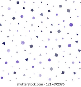 Dark Purple vector seamless texture with poly style with circles, cubes. Illustration with colorful circles, triangles, rectangles. Design for textile, fabric, wallpapers.