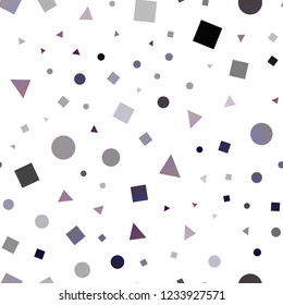 Dark Purple vector seamless texture in poly style with circles, cubes. Abstract gradient illustration with circles, triangles, cubes. Pattern for design of window blinds, curtains.