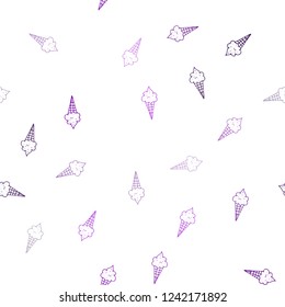Dark Purple vector seamless texture with delicious ice-cream. Illustration with set of delicious sweet ice-cream cones. Pattern for ads of breakfast, lunch, dinner.