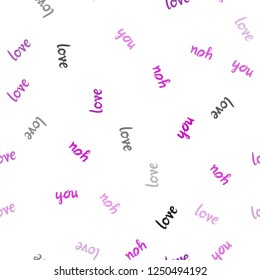 Dark Purple vector seamless texture with words LOVE YOU. Illustration with colorful phrase LOVE YOU in romantic style. Template for business cards, websites.
