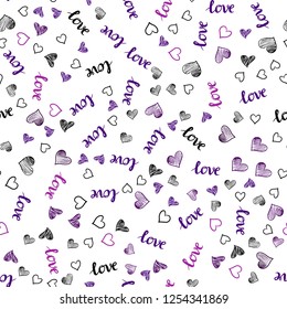 Dark Purple vector seamless texture with words LOVE YOU, hearts. Romantic illustration with colorful phrase LOVE YOU, hearts. Design for wallpaper, fabric makers.