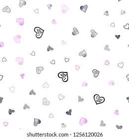 Dark Purple vector seamless texture with lovely hearts. Glitter abstract illustration with colorful hearts in romantic style. Pattern for marriage gifts, congratulations.