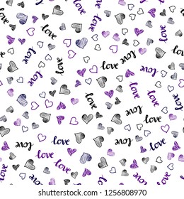 Dark Purple vector seamless texture with words LOVE YOU, hearts. Design in doodle style with text LOVE YOU, hearts. Template for business cards, websites.