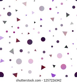 Dark Purple vector seamless texture in triangular style with circles. Decorative design in abstract style with lines, dots. Trendy design for wallpaper, fabric makers.