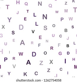 Dark Purple vector seamless texture with ABC characters. Blurred design in simple style with signs of alphabet. Design for textile, fabric, wallpapers.