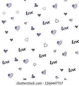 Dark Purple vector seamless texture with words LOVE YOU, hearts. Illustration with phrase LOVE YOU, hearts for valentine's day. Design for wallpaper, fabric makers.