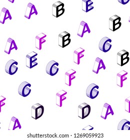 Dark Purple vector seamless texture with 3D ABC characters. Abstract illustration with colorful 3D latin alphabet. Template for business cards, websites.