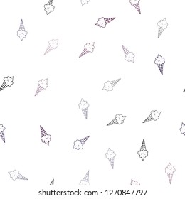 Dark Purple vector seamless texture with delicious ice-cream. Set of abstract ice-cream cones with colorful gradient. Doodle design for your business advert of cafes.