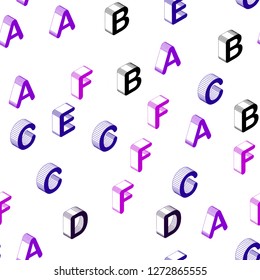 Dark Purple vector seamless texture with 3D ABC characters. Abstract illustration with colorful 3D latin alphabet. Template for business cards, websites.