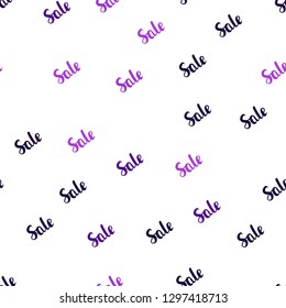 Dark Purple vector seamless texture with selling simbols. Colored words of sales with gradient on white background. Backdrop for ads, leaflets of Black Friday.