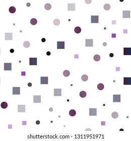 Dark Purple vector seamless texture with disks, rectangles. Decorative design in abstract style with circles, rectangles. Pattern for design of fabric, wallpapers.