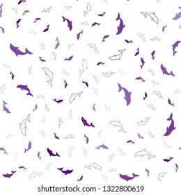 Dark Purple vector seamless texture with dolphins. Natural illustration with sea dolphins. Pattern for wildlife ad, booklets.