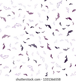 Dark Purple vector seamless texture with dolphins. Natural illustration with sea dolphins. Template for natural magazines.