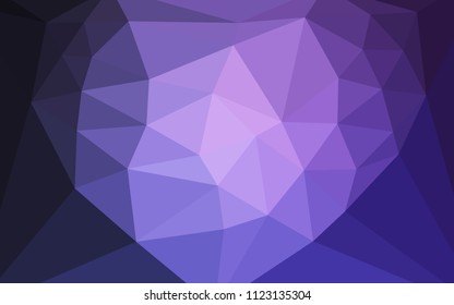 Dark Purple vector shining triangular layout with a heart in a centre. Illustration in Origami style with gradient. Pattern for a brand book's backdrop.