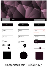 Dark Purple vector style guide with triangles. Ui Ux kit with colorful polygonal background in its header. Modern template for your landing page.
