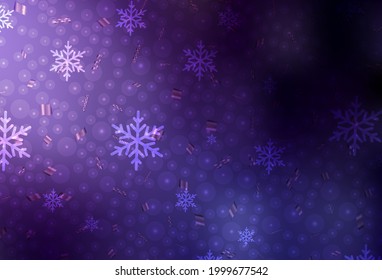 Dark Purple vector template in carnival style. Abstract illustration with Xmas balls and snowflakes. Pattern for booklets, leaflets of education.