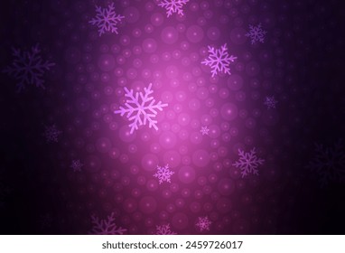 Dark Purple vector template in carnival style. Colorful illustration with snow and new year Xmas balls. Pattern for ads, poster, banner of books.